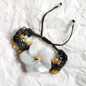 NEW Anthropologie Carved Genuine Jade Stone Flower Bracelet
